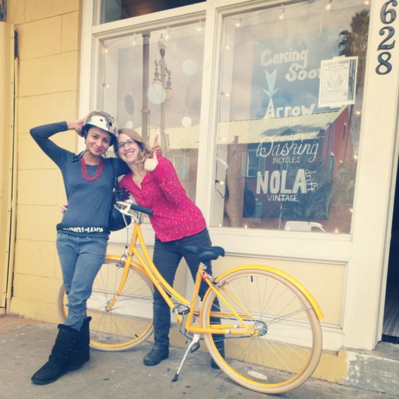 Marin Tockman (right) with her friend Julia and her new Public Bike at arrow cafe